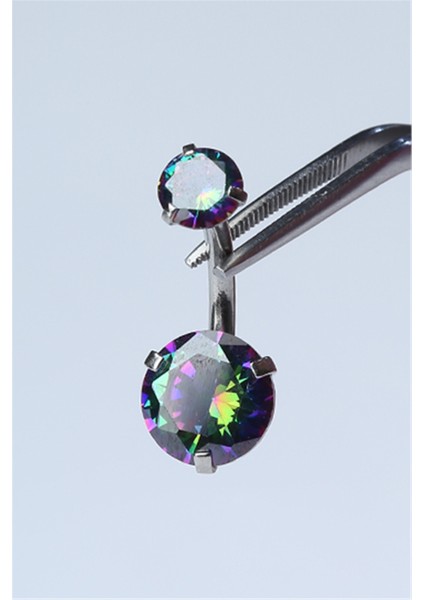 Koyu Hologram Taş Göbek Silver Piercing