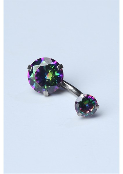 Koyu Hologram Taş Göbek Silver Piercing