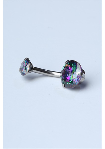 Koyu Hologram Taş Göbek Silver Piercing
