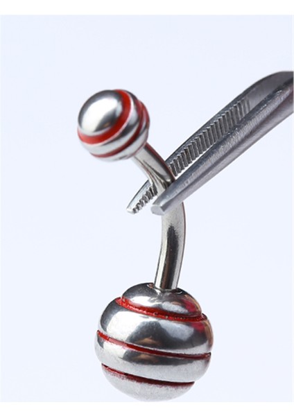 Düz Kırmızı Çizgili Göbek Silver Piercing