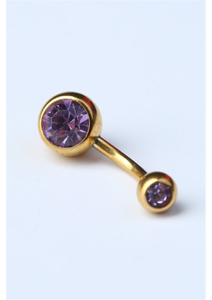 Düz Lila Taş Göbek Gold Piercing