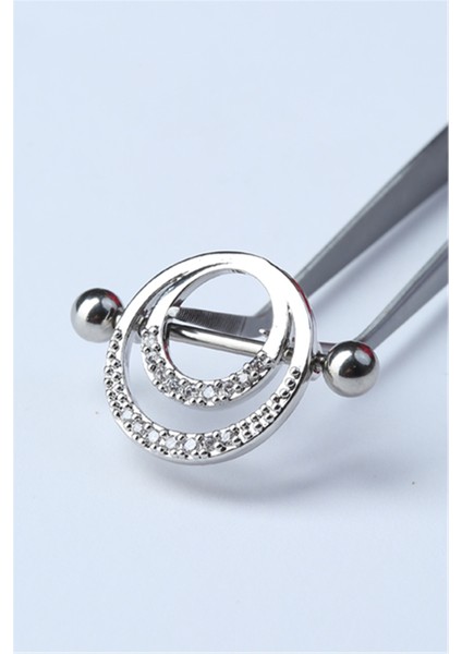 Taşlı Çift Halka Nipple Silver Piercing