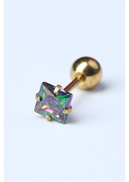 Kare Taş Koyu Hologram Gold Piercing
