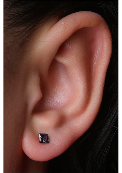 Kare Taş Koyu Hologram Gold Piercing