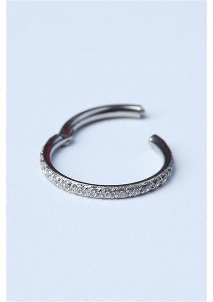 Önü Taşlı Gizli Kilit Orta Boy Halka Silver Piercing