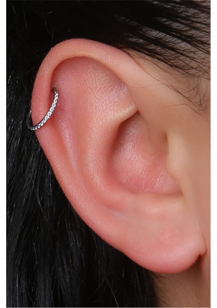 Önü Taşlı Gizli Kilit Orta Boy Halka Silver Piercing