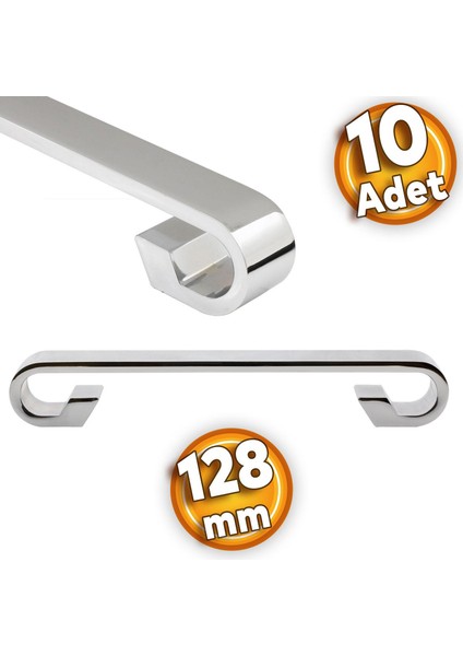 Mobilya Dolap Kapak Çekmece Kulpu Krom Metal 128 mm (10 Adet)