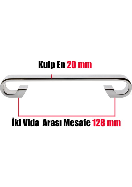 Mobilya Dolap Kapak Çekmece Kulpu Krom Metal 128 mm (10 Adet)