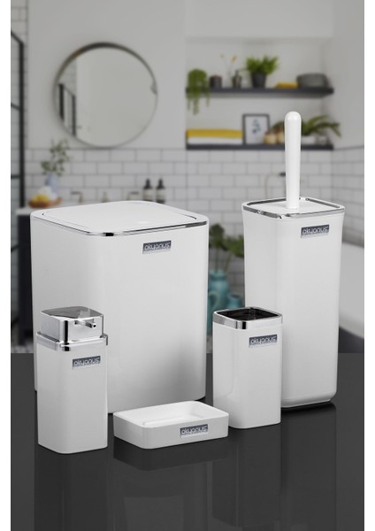 Beyaz Kare Kromlu 5'li Banyo Seti fırsatları