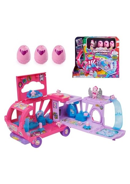 Spin Master Hatchimals Colleggtibles Dönüşen Rainbow-Cation Karavan Oyuncak Araba 6 Özel Karakter 10 Aksesuar