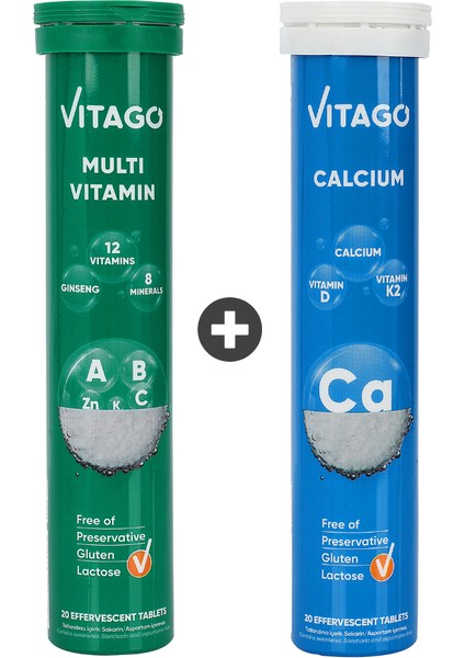 2’li Paket - Vitago Promultivit Multivitamin + Vitago Prokalsiyum 20'li Efervesan Tablet