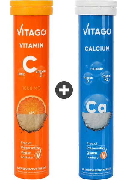 2’li Paket - Vitago Vitamin C + Vitago Prokalsiyum, 20'li Efervesan Tablet