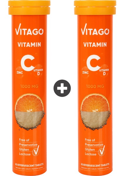 2'Li Paket - Vitago Vitamin C, Vitamin D, Çinko Içeren 20'Li Efervesan Tablet