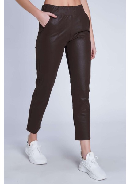 Kadın Deri Brown Pantolon Tayt