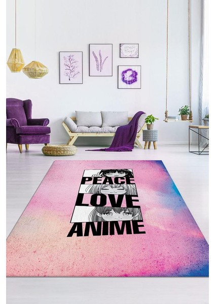 Barış Aşk Anime Dokuma Tabanlı Yıkanabilir Kaymaz Anime Severler Halısı