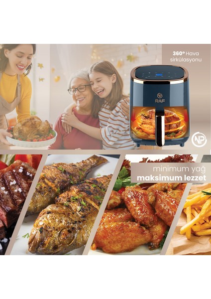 Raf R5007 Dokunmatik Ekran 4.0l Airfryer 1500W Yağsız Kızartma & Sıcak Hava Fritözü