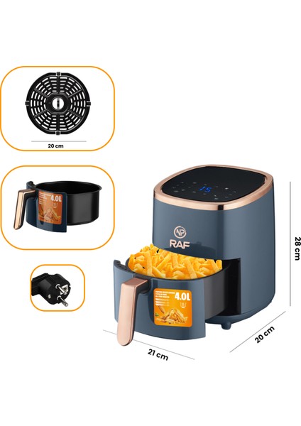 Raf R5007 Dokunmatik Ekran 4.0l Airfryer 1500W Yağsız Kızartma & Sıcak Hava Fritözü