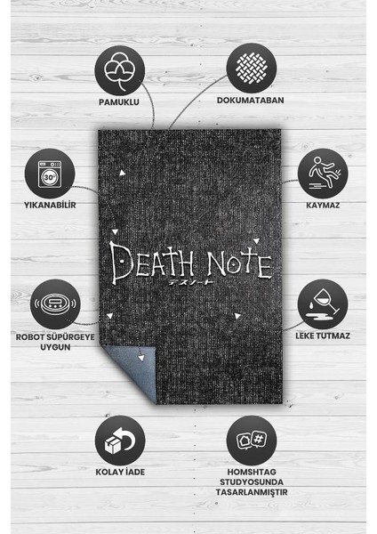 Death Note Siyah Renkli Halı Modern Dokuma Tabanlı Anime Halısı Hediyelik Anime Sever Halı