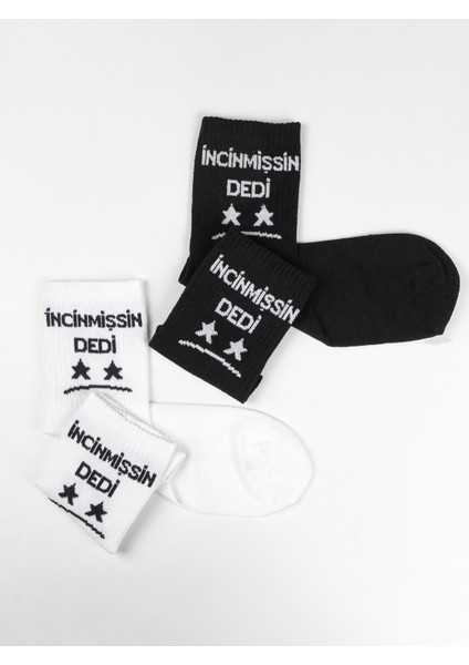 Beşiroğlu Grup 2'li Siyah Beyaz Pamuk Spor Tenis Fitness Çorabı Incinmişsin Dedi Desenli