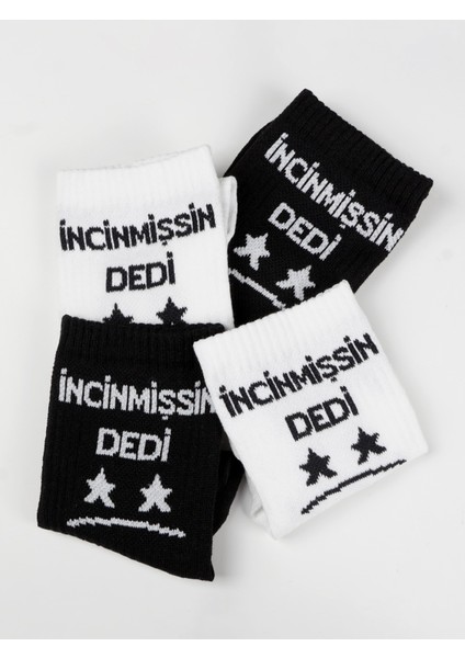 Beşiroğlu Grup 2'li Siyah Beyaz Pamuk Spor Tenis Fitness Çorabı Incinmişsin Dedi Desenli fiyatları