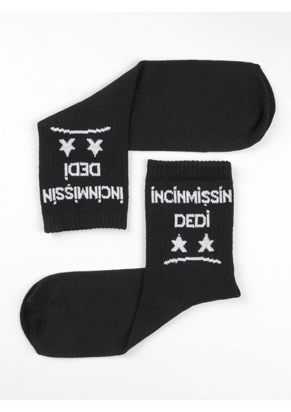 Beşiroğlu Grup 2'li Siyah Beyaz Pamuk Spor Tenis Fitness Çorabı Incinmişsin Dedi Desenli indirimleri