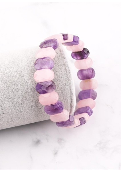 Ametist – Pembe Kuvars Doğal Taş Bileklik 8 x 14 mm Özel Kesim