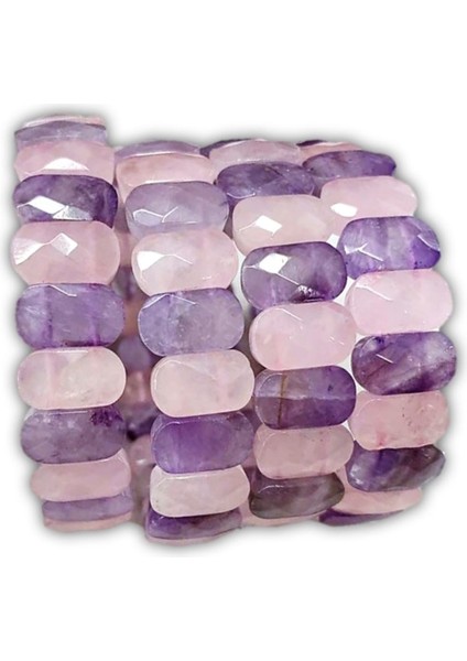 Ametist – Pembe Kuvars Doğal Taş Bileklik 8 x 14 mm Özel Kesim