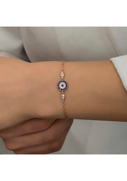 Gümüş Rose Nazar Boncuklu Kadın Bileklik