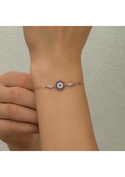 Gümüş Rose Nazar Boncuklu Kadın Bileklik modelleri