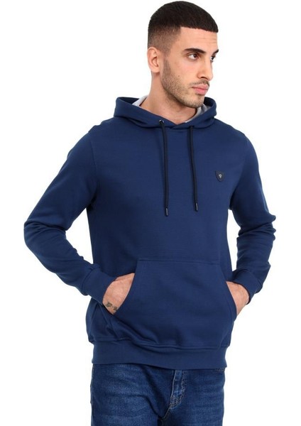 403 Erkek Kapüşonlu Kanguru Cepli Uzun Kollu Pike Basic Sweatshirt