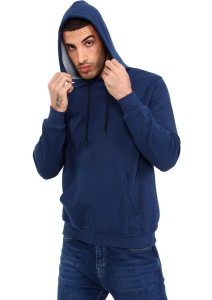 403 Erkek Kapüşonlu Kanguru Cepli Uzun Kollu Pike Basic Sweatshirt