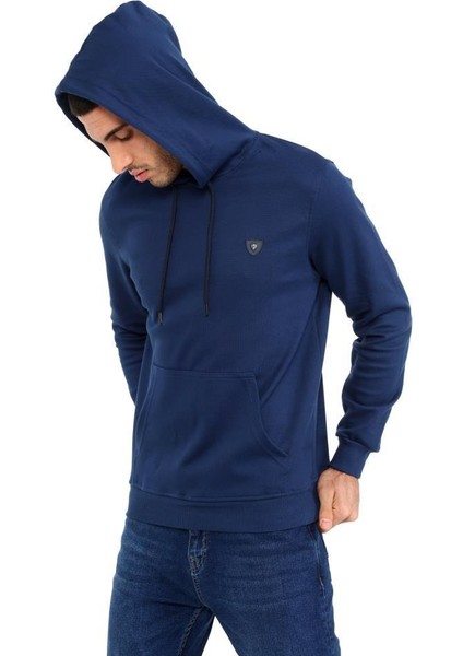 403 Erkek Kapüşonlu Kanguru Cepli Uzun Kollu Pike Basic Sweatshirt