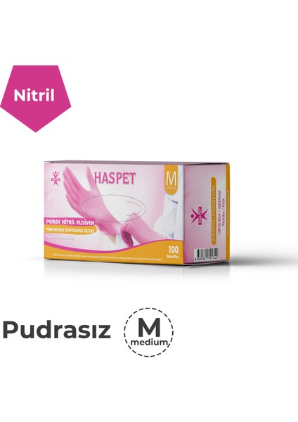 Pembe Nitril Pudrasız Eldiven - M