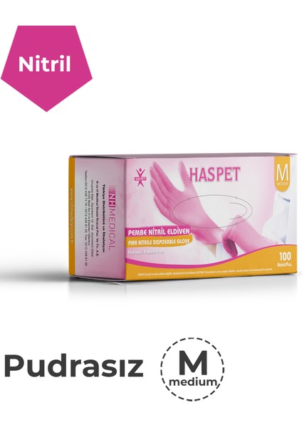 Pembe Nitril Pudrasız Eldiven - M