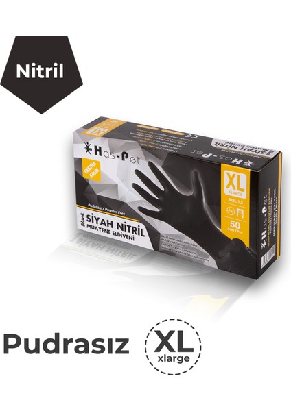 Kalın Siyah Nitril Pudrasız Eldiven - Xl