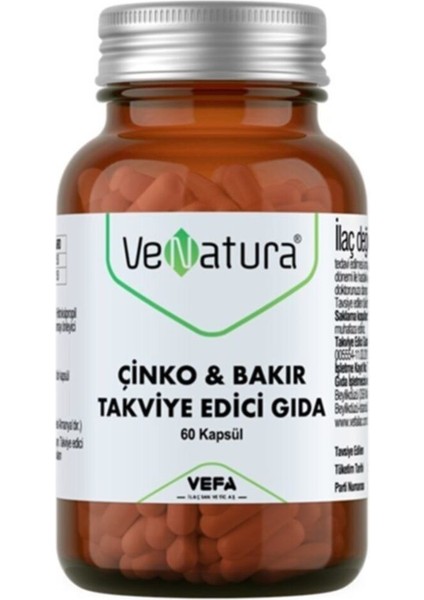 Çinko Bakır Takviye Edici Gıda 60 Kapsül