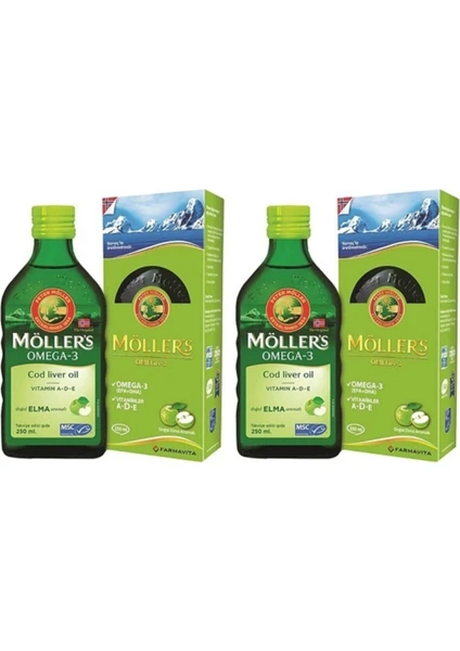 Mollers  Möller's Omega 3 Balık Yağı Şurubu Doğal Elma Aromalı 250 Ml 2 Adet