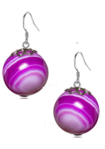 Pembe Akik Taşlı Doğal Taş Küpe