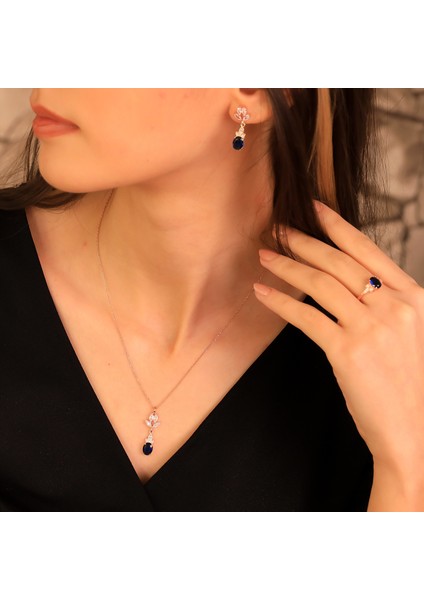 925 Ayar Gümüş Lotus Motifli Zirkon Taşlı Set modelleri