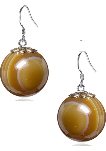 Kahve Akik Taşlı Doğal Taş Küpe