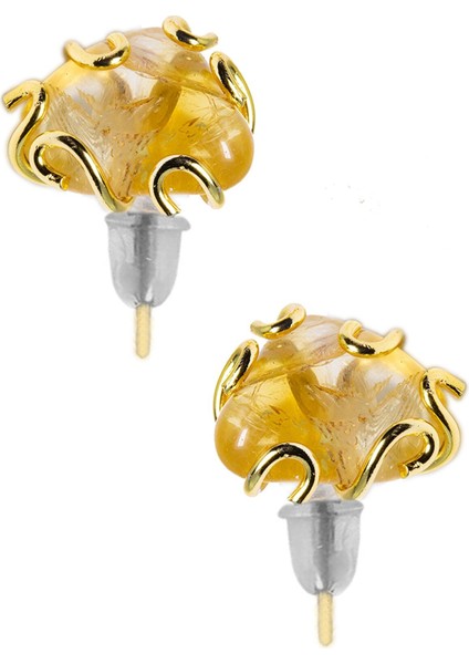 Doğal Sitrin Taşı Küpe (24K Altın Kaplama)