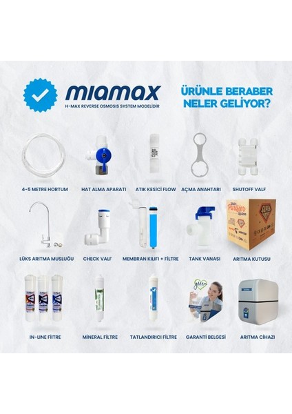 Miamax 12 Aşama Standart Membranlı 9 Litre Çelik Tanklı Mineralli Su Arıtma Cihazı - 0004