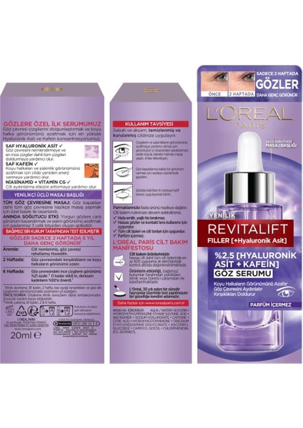 Revitalift Filler Göz Çevresini Aydınlatıcı, Koyu Halka Görünümünü Azaltan Göz Serumu 20ml