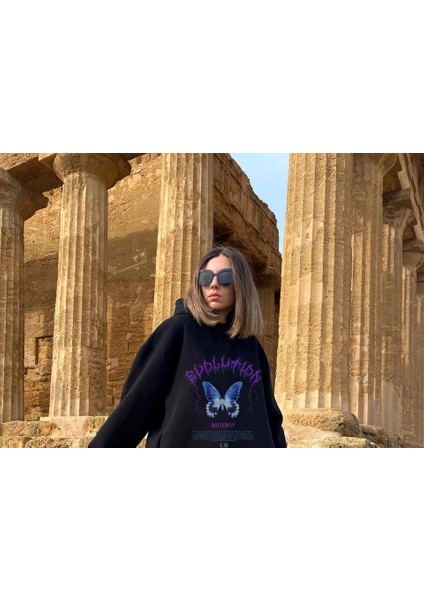 Evolution Butterfly Siyah Kapüşonlu Sweatshirt