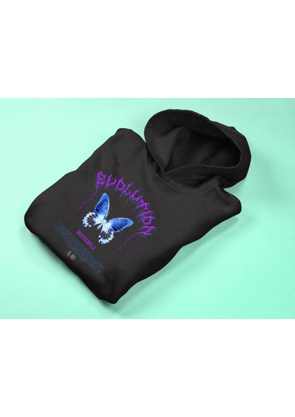 Evolution Butterfly Siyah Kapüşonlu Sweatshirt