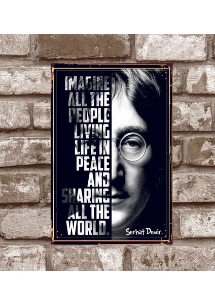 Retro348 Kişiye Özel John Lennon Imagine Retro Vintage Metal Poster