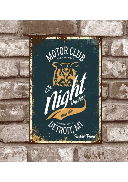 Retro287 Kişiye Özel Gece Binicisi Motor Retro Vintge Metal Poster