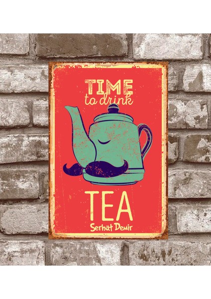 Retro216 Kişiye Özel Çay Zamanı Retro Vintage Metal Poster