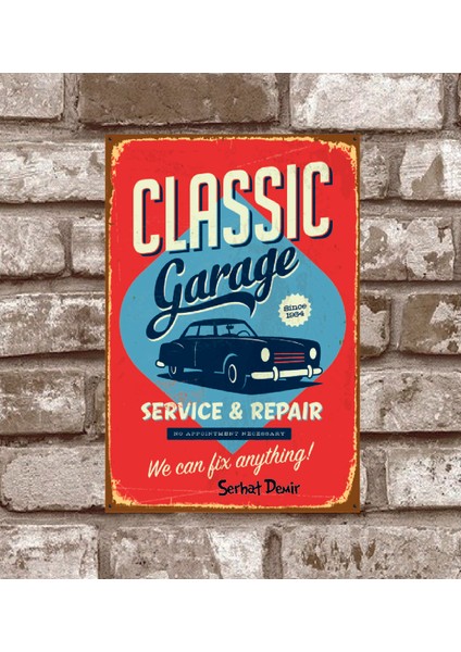 Retro377 Kişiye Özel Klasik Araba Garaji Retro Vintage Metal Poster