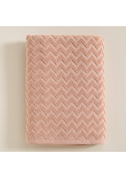 Zigzag Banyo Havlusu 70x140 Cm Ekru / Koyu Somon